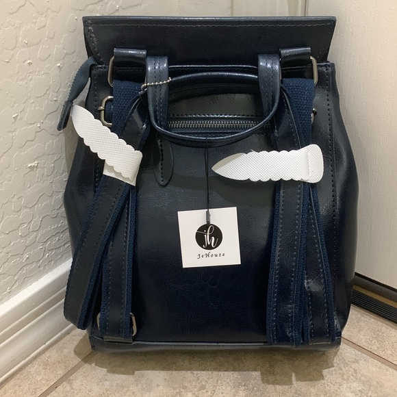 JeHouze Fashion Women Anti-Theft Shoulder Handbag Genuine Leather Backpack, Blue - Picture 4 of 12